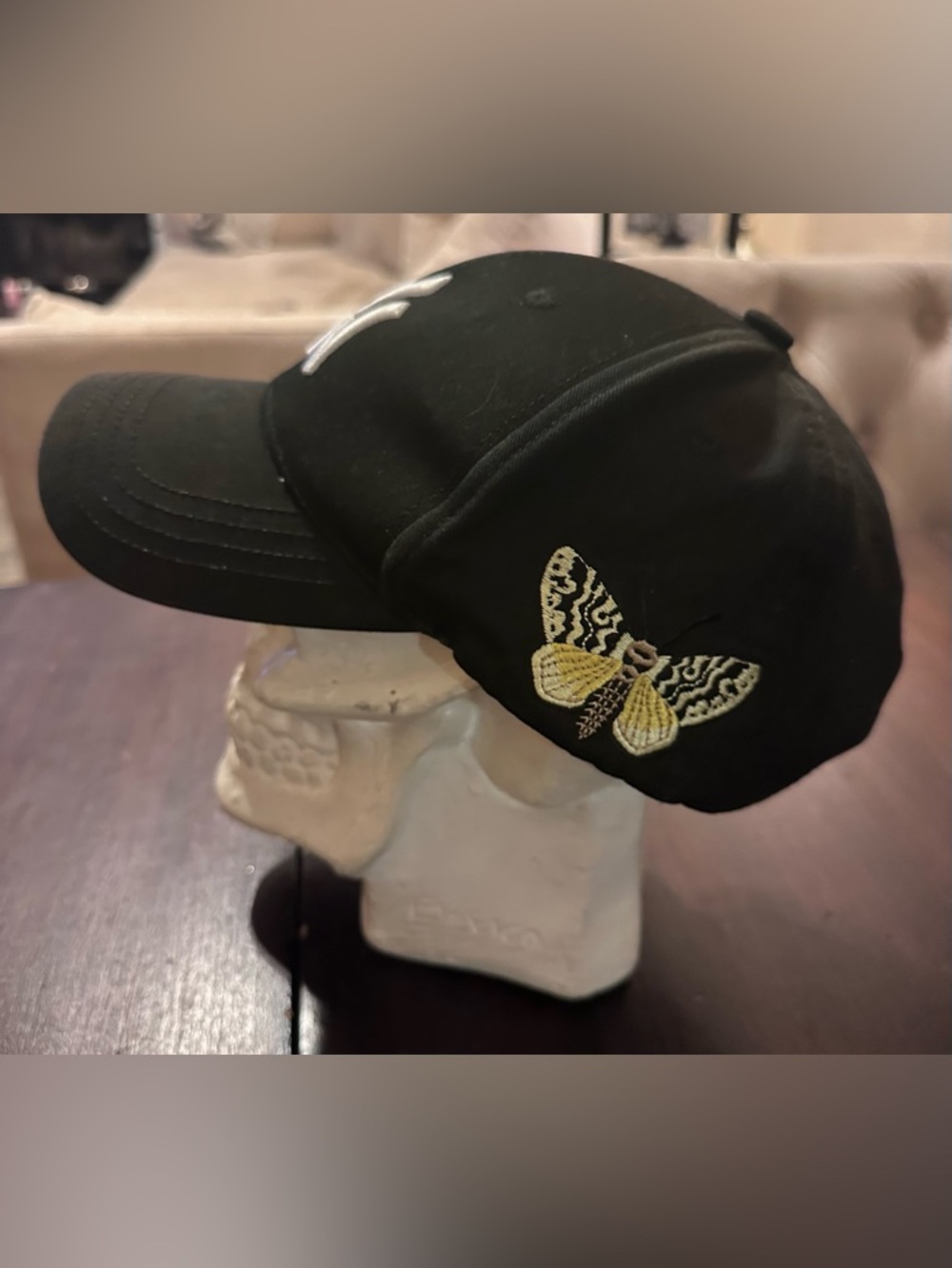 Gucci Black Baseball Cap with Yellow & Cream Butterfly Embroidery